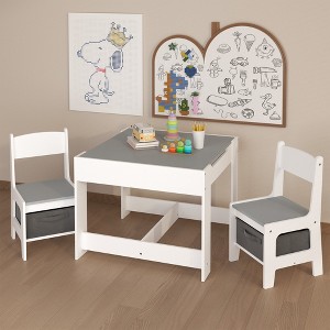 GlasFlength Accent Table Sets, Toddler Activity Play Dining Study Desk with Chairs, for Reading, Drawing, Playing, Gray, 24.21"*24.21"*18.9" - 1 of 4