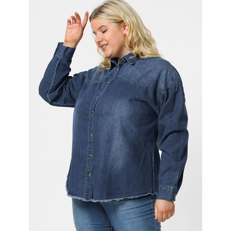 Agnes Orinda Women's Plus Size Regular Fit Button Down Long Sleeve Denim Shirts, 5 of 9