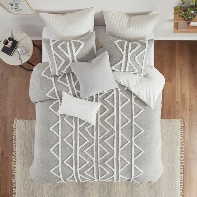 3pc Full/Queen Hayes Chenille Cotton Duvet Cover Set - Gray