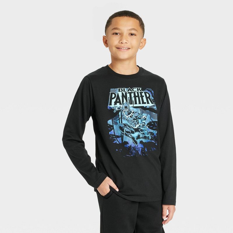 Boys&#39; Marvel Black Panther Long Sleeve Graphic T-Shirt - Black, 1 of 4