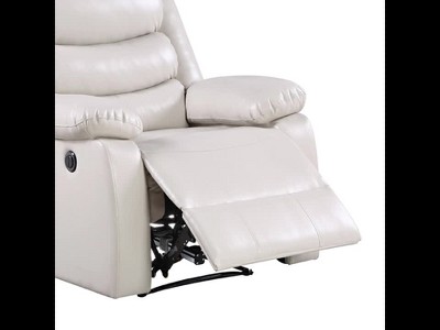 Eilbra Beige Faux Leather Power Recliner with Pillow Top Armrests