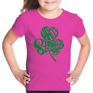 LA Pop Art Girl's Word Art T-shirt - St. Patrick's Day Shamrock - 1 of 4