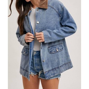 Women's Denim with Corduroy Collar Contrast Barn Coat Jacket - BluIvy - 1 of 4