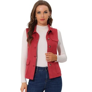 INSPIRE CHIC Women's Buttoned Sleeveless Faux Suede Utility Vest with Cargo Pocket - 1 of 4
