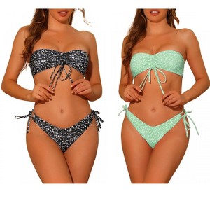 Elerevyo Women's Halter Floral Print Bandeau Tie Side Triangle Bottoms Swimwear Bathing Suits 2 Sets - 1 of 4