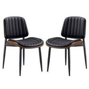 Gikpal Dining Chairs , Mid Century Modern Dining Room Kitchen Chairs, Upholstered PU Leather Vertical Stripe Chair with Walnut Bentwood and Metal Legs - 1 of 4