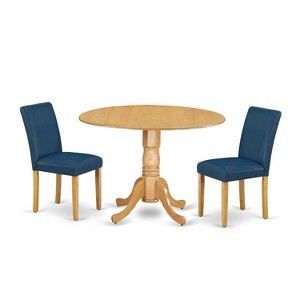 Round Dining Table Set - 42" Table w/ Drop Leaves & 2 Parsons Chairs - Linen White PU Leather - 1 of 4