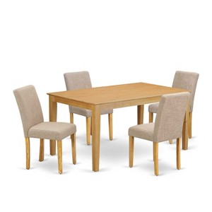Rectangle Dining Set 5Pc Table & Chair Set - Linen Fabric, Oak Legs, Light Fawn - HomeStock - 1 of 4