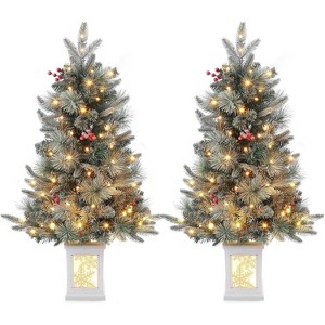 3ft Snow Flocked Christmas Tree, Small Artificial Christmas Tree with Base & 78 Lights, 8 Lighting Modes Hinged Xmas Tree, Christmas Decor - 1 of 4
