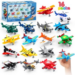 Joyfy 16 Pcs Pull Back Airplane Toys, Boys Plane Playset, Aircraft Incl Helicopter Toys, Fighter Jet Toys, Bomber Biplane, Gifts for Toddlers Kids 3+ - 1 of 4