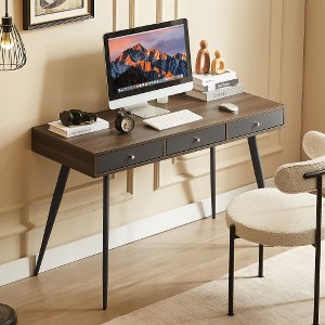 LIVAREEmlen Mid Century Desk with USB Ports and Power Outlet, Modern Writing Study Desk with Drawers, Multifunctional Home Office Computer Desk - 1 of 4