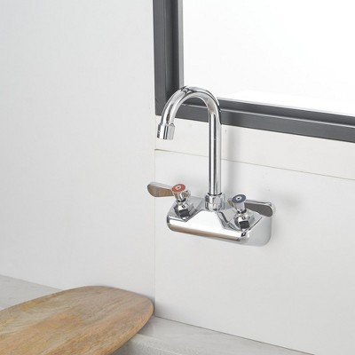 Polished Chrome 2-Handle Wall Mount Kitchen Faucet with Swivel Spout