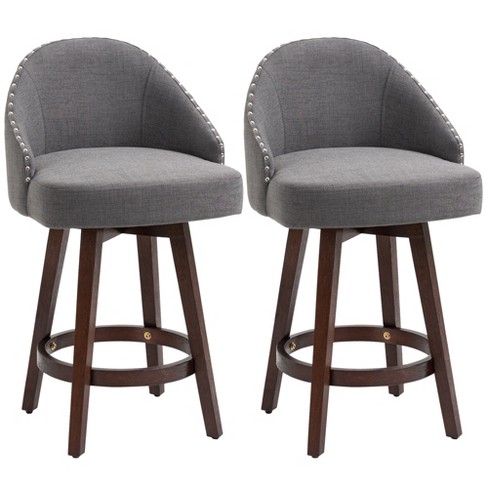 Homcom Bar Stools Set Of 2, Linen Fabric Kitchen Counter Stools With  Nailhead Trim, Rubber Wood Legs And Footrest For Dining Room, Pub, Dark Gray  : Target