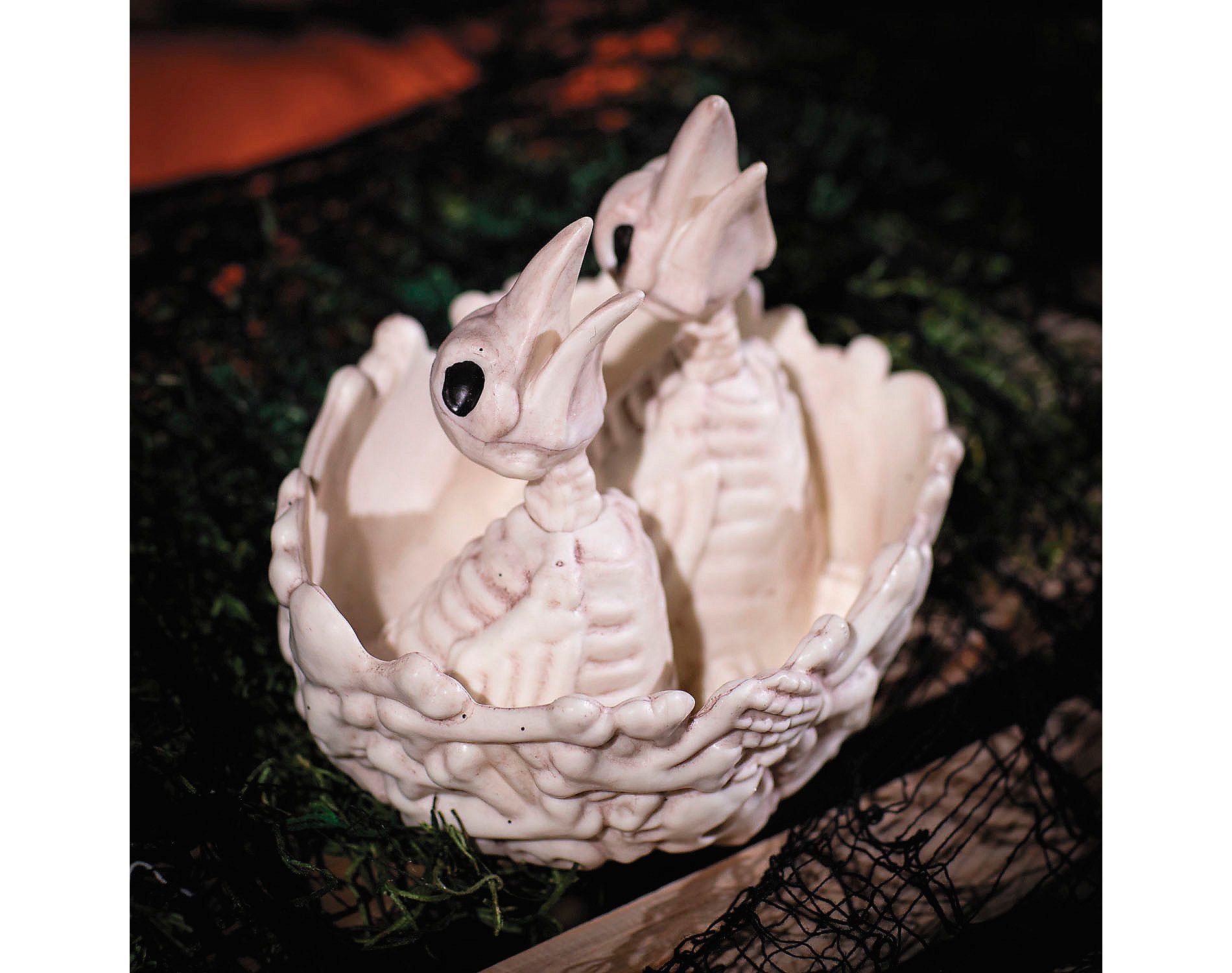 5 1/2" Bone Bird Nest with Baby Bird Skeletons Halloween Decoration