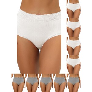 INSPIRE CHIC Women's High Waist Tummy Control Comfortable Lace Trim Ribbed Briefs 10 Packs - 1 of 4