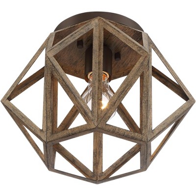 Rustic Farmhouse Bronze and Wood Ceiling Light Fixture
