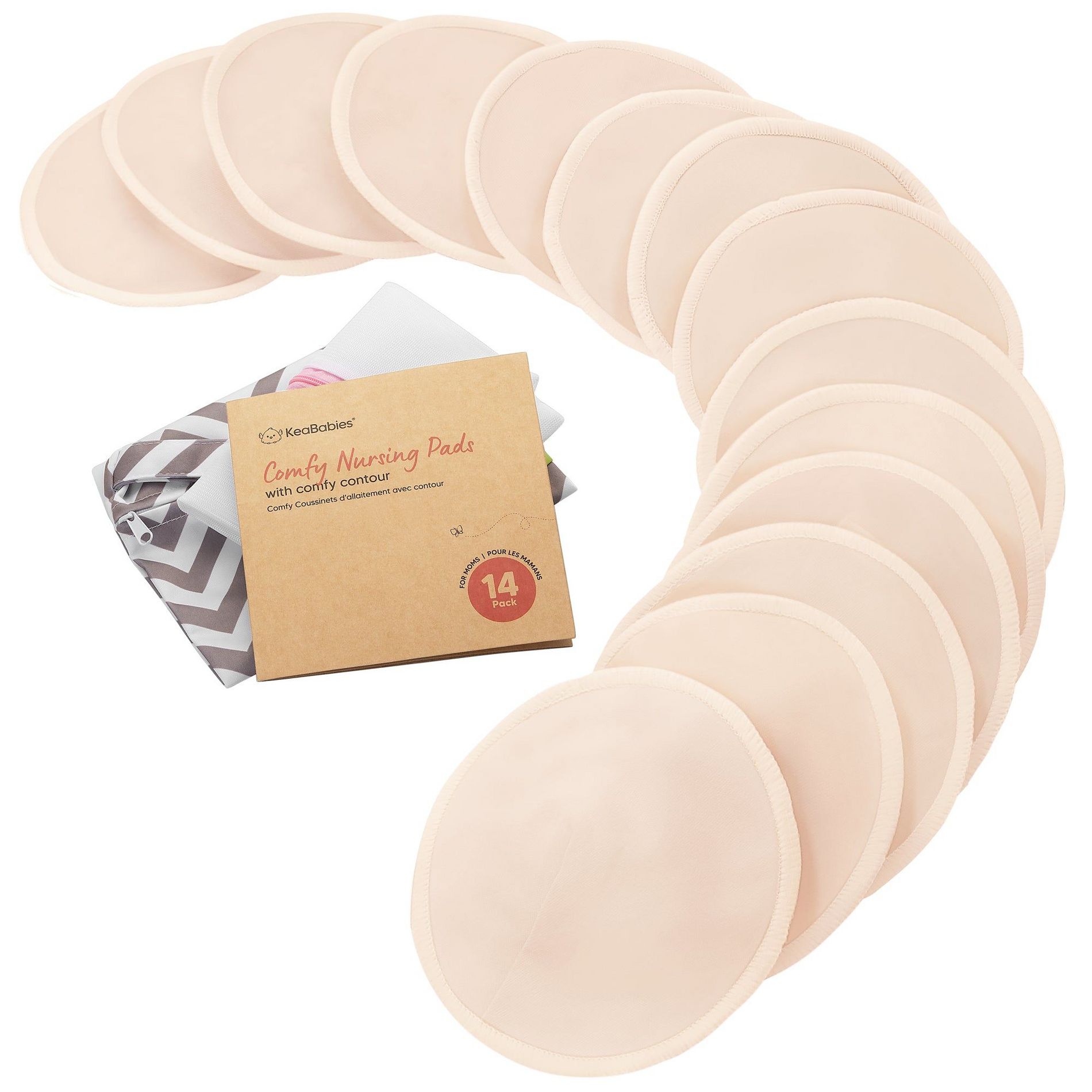 KeaBabies 14pk Washable Nursing Pads, Organic Reusable Breast Pads for Breastfeeding, Nipple Pads, Breastfeeding Essentials (Bare Beige, Large 4.8")