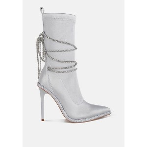 Dacia Rhinestones Strap Satin Calf Boots - 1 of 4