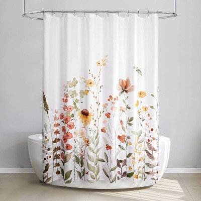 Wild Garden Floral White Polyester Shower Curtain