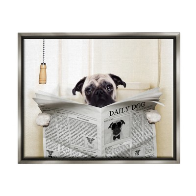 Stupell Industries Pug Reading Newspaper in Bathroom