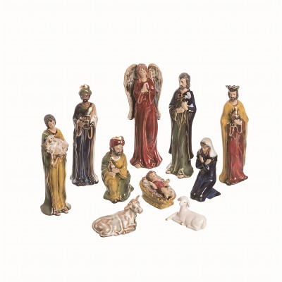 Transpac Ceramic Multicolor Christmas Painted Nativity Set of 11