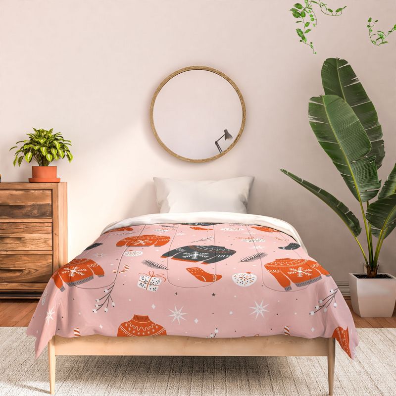 BlueLela Christmas sweater pattern pink Comforter + Pillow Sham(s) - Deny Designs, 3 of 4