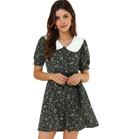 DAZY Contrast Layered Peter Pan Collar Puff Sleeve Dress