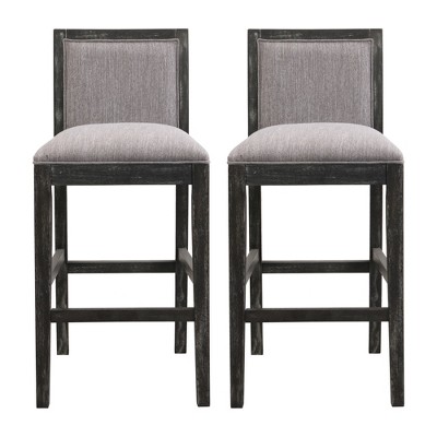 Dsvimoy Counter and Bar Stool Rubber Wood Frame with Fabric Sponge Cushion Set of 2 for Stylish Dining, Black and Gray, 43"*22"*11.5"