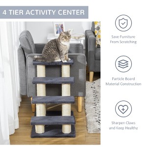 PawHut Cat Tree with 4 Steps for High Beds Couch, Cute Stair Shaped Cat Tree for Indoor Cats or Dogs w/ Sisal Scratching Post, Climbing, Playing, Gray - 1 of 4