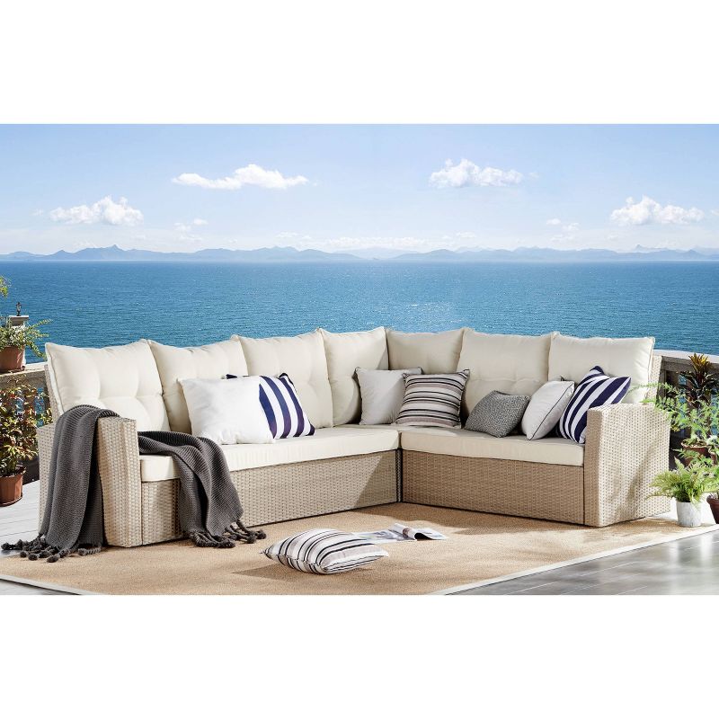 Canaan 2pc Outdoor Wicker Corner Sectional Seating Set Cream - Alaterre Furniture, 3 of 14