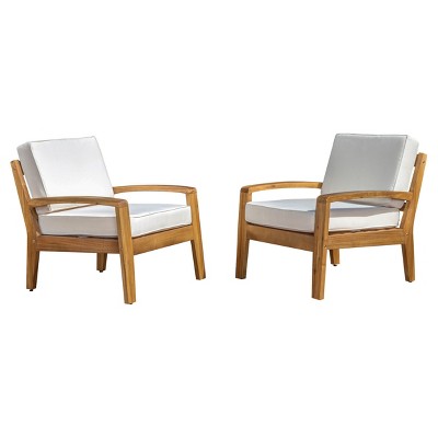 Grenada Set of 2 Wooden Club Chairs With Cushions - Beige - Christopher Knight Home