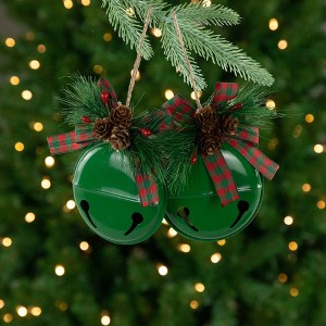 Northlight Jingle Bells with Pinecone Bows Disc Christmas Ornaments - 5" - Green - Set of 2 - 1 of 4