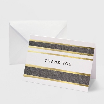 50ct 'Thank You' with Foil Striped Cards Gray/White/Gold