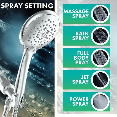 Chrome 5-Spray Wall Mount Handheld Shower Head