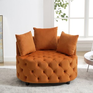 Modern Velvet Accent Chair With Button Tufting,Solid Wood Legs,And High-Density Foam,Classical Barrel Design,Includes 3 Throw Pillows-Cuddlewood - 1 of 4