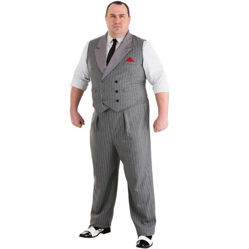 HalloweenCostumes.com 2X Men Plus Size Men's Ruthless Gangster Costume,  Black/White/Gray