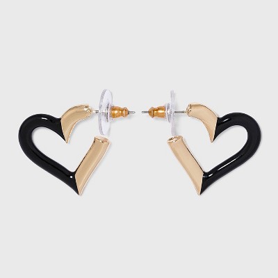 SUGARFIX by BaubleBar Enamel and Gold Heart Hoop Earrings - Black