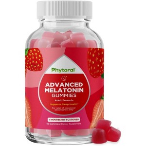 Phytoral Advanced Melatonin Gummies, Natural Adult Melatonin Supplement for Deep Sleep, Mood Support & Nighttime Immunity, Strawberry Flavor, 60ct - 1 of 4