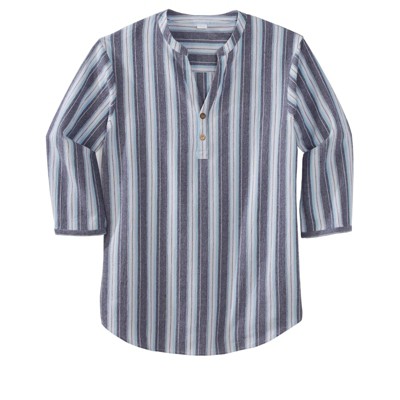 KingSize Men's Big & Tall Gauze Mandarin Collar 3/4 Sleeve Shirt