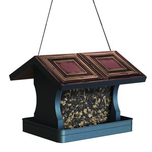 Panacea Woodlink Modern Farmhouse Vintage Tin Panel Roof Hopper Feeder - Blue/Brown - 1 of 3