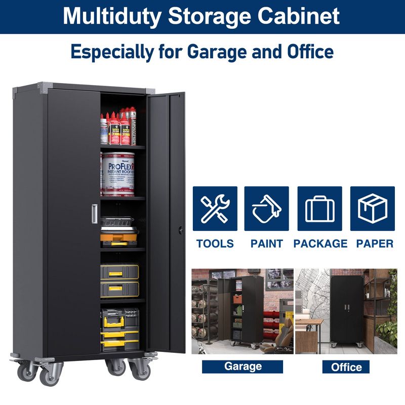 Aobabo Durable Locking Metal Storage Cabinet Organizer with 4 Adjustable Shelves and 2 Keys for Garages and Offices, 5 of 9