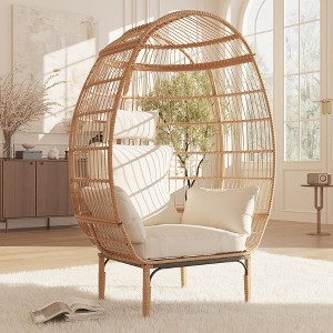 Wicker Egg Chair with Cushion, Rattan Patio Chair for Outdoor Indoor, 500 Lbs Egg Shape Balcony Chair for Living Room, Backyard - 1 of 4