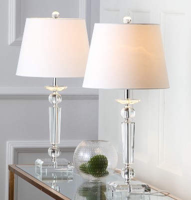 Elegant Crystal Candlestick Table Lamp Set with White Cotton Shade