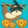 Girl's Design By Humans Funny Witch Sloth With Jack O Lantern Halloween T-Shirt By thebeardstudio T-Shirt - 2 of 3