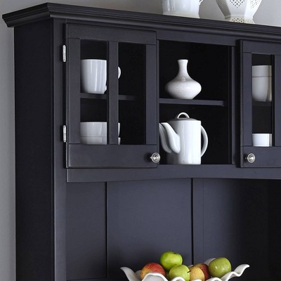 Black and Oak Wood 47" China Cabinet with Plexiglass Doors