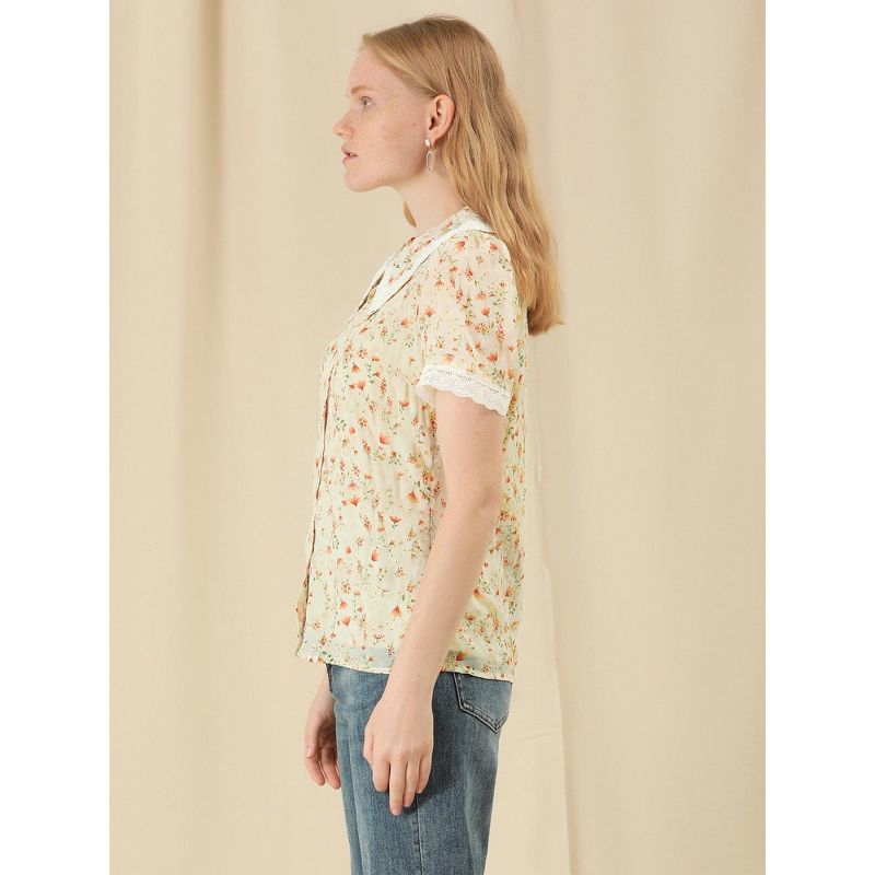Allegra K Women's Peter Pan Collar Lace Trim Embroidered Casual Floral Blouse, 4 of 7