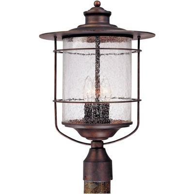 Franklin Iron Works Industrial Farmhouse Outdoor Post Light Bronze 19 3/4" Clear Seedy Glass Lantern for Exterior Garden Yard