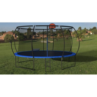 Jump Into Fun 14 FT Pumpkin Trampoline With Basketball Hoop,Rubber Ball,Air Pump,8 Black PVC Covers,1050mm Foam Poles, And Anti-Collapse Fiber Netting