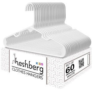 Heshberg Baby and Kids Plastic Hangers White 60 Pack - 1 of 4