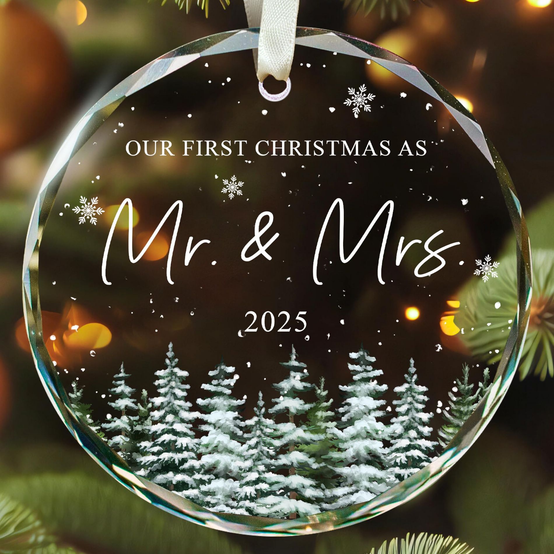 Wedding Gifts - Mr and Mrs Gifts - First Christmas Married Ornament 2025 - Wedding Gift for Couples 2025, Newlyweds, Bride